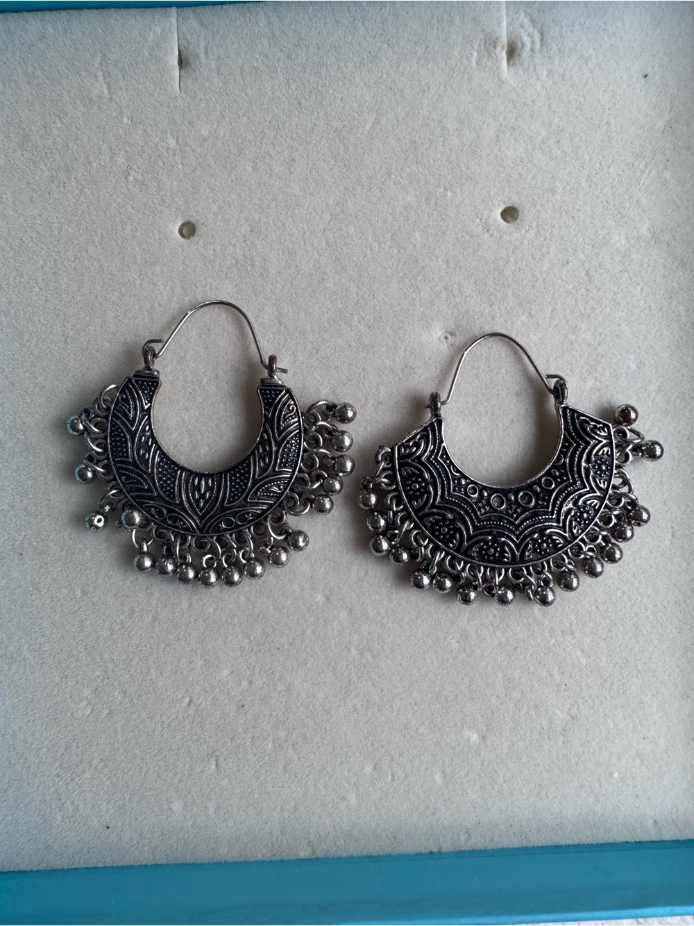 Oxidized Silver Chandbali Earrings – Boho Tribal Crescent Hoop Dangles